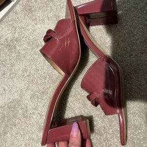 Women's Burgundy Open-Toe Block Heel Mules